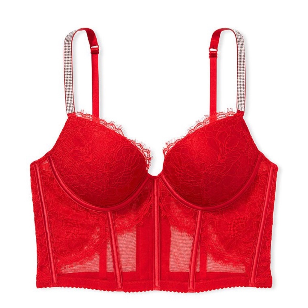 Victoria Secret Shine Lace Corset Bra and Thong Set